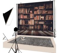 YongFoto 2,5x2,5m Fondo de Fotografia Estantería Librería Sala Estudio Biblioteca Libros Gloomy Grunge Vintage Stripes Wood Floor Interior Telón de Fondo Fiesta Boda Estudio Fotográfico Accesorios