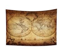 YONGFOTO 220x150cm Tapiz Mapa Vintage para Dormitorio, Grande Mapa Pirata Antiguo del Viejo Mundo de Pared, Retratos Grecia Tierra Atlas Histórico Mar Navegación Manta