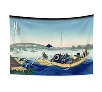 YONGFOTO 220x150cm Ukiyo-e Tapiz Monte Fuji 36 Vistas Habitación colgar de la pared Atardecer Cruzando el puente de River Bank Paisaje Mural Japonés Pintura tradicional Estilo Toyo Tapices