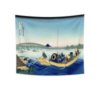 YONGFOTO 220x190cm Ukiyo-e Tapiz Monte Fuji 36 Vistas Habitación colgar de la pared Atardecer Cruzando el puente de River Bank Paisaje Mural Japonés Pintura tradicional Estilo Toyo Tapices