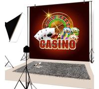YongFoto 2x2m Vinilo Telón de Fondo de fotografía Tema del Casino Ruleta de Casino Cartas de p髊uer Fichas de Juego Fondo para fotografía Retrato Apoyos de la Foto Decoración de Fiesta Cabina de Fotos