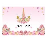 YongFoto 3,5x2,5m Fondo de Fotografia Unicornio Rosa Rosas Fiesta Borde Las Flores Patrón Lindo Estrella Oro Telón de Fondo Cumpleaños Fiesta Baby Shower Niños Bebé Chicas Bandera Estudio fotográfico