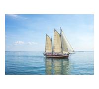 YongFoto 3,5x2,5m Fondo para fotografía de Barco Velero en el océano en Calma Costa Mar y Cielo Azules Fondo para Vacaciones náuticas Decoraciones para Bodas Fiestas Estudio sesiones fotográficas