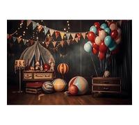 YongFoto 3,5x2,5m Foto de Fondo Circo Fantasía Juguetes Bolas Globo Bandera Triangular Telón de Fondo para fotografía para niños Tema del Circo de Carnaval Cumpleaños Show Accesorios de Retrato
