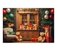 YongFoto 3x2,5m Noche de Navidad Fondos para fotografía Junto a The Kitchen Window Oso de Juguete Sofá Festival de Navidad Fondo para Fiesta temática de Invierno Sesión de Foto