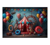 YongFoto 3x2m Circo Telón de Fondo de fotografía Carpa Roja Bandera Triangular Globo Escenario Antiguo Foto de Fondo para Niños Fiesta de cumpleaños Accesorios de Estudio de sesión de Fotos
