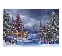 YongFoto 3x2m Fondo de Fotografia Bolas caja regalos madera cerca del árbol Navidad Navidad que nieva el cielo azul Vista invierno Telón de Fondo Fiesta Retrato Personal Estudio Fotográfico Accesorios