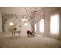 YongFoto 3x2m Fondo de Fotografia Interior White Piano Pink Flowers Árboles Cortina Blanca Archicultura Europea Telón de Fondo Fiesta Niños Boby Boda Retrato Estudio Fotográfico Accesorios