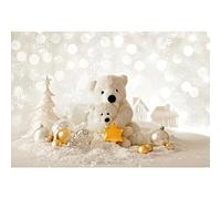 YongFoto 3x2m Fondo de Fotografia Navidad Bolas Golden Star Bokeh Halos Glitter Sequins Snowflakes Nieve Invierno Osos Blancos Navidad Feliz año Nuevo Telón de Fondo Fiesta Estudio Fotográfico