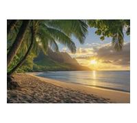 YongFoto 3x2m Paisaje costero Fondo para fotografía Isla Tropical Montañas Palmeras Al Atardecer Fondo para Fiesta Divertida Verano Festival temático de Playa Estudio Sesión de Fotos Accesorios
