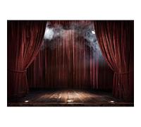 YongFoto 3x2m Vinilo Escenas Etapa Telón de Fondo Foto Brown Cortina Piso de Madera Humoso Destacar Magia Etapa del Teatro para Evento de Fiesta Fotografía Película Sesión de Fotos Fondo Puntales