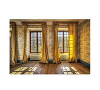YongFoto 3x2m Vinilo Fondo de fotografía Habitación vacía Papel Pintado Interior Ventana Cortinas Piso de Madera Telón de Fondo de Fotografía Estudio de Foto Studio 10ft