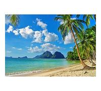 YongFoto 3x2m Vinilo Fondo Playa Fotografia Mar Paisaje Cielo Azul Nubes Blancas Palmera Montaña Telón de Fondo Infantil Fiesta Cabina de Fotos Bandera Niños Estudio Fotográfico Accesorios