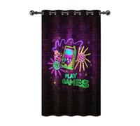 YONGFOTO Cortina Gamer Dormitorio Juvenil Neón Retro Consola de Videojuegos Fluorescente Cortinas Opaca con Ojales Gaming Decor Adolescente Chico 1 Panel 107 x 160 cm