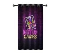 YONGFOTO Cortina Gamer Dormitorio Juvenil Neón Retro Jugador de Juegos Mando de Juegos Fluorescente Cortinas Opaca con Ojales Gaming Decor Adolescente Chico 1 Panel 117 x 183 cm
