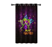YONGFOTO Cortina Gamer Dormitorio Juvenil Neón Retro Mando de Juegos Mando Fluorescente Cortinas Opaca con Ojales Gaming Decor Adolescente Chico 1 Panel 117 x 183 cm