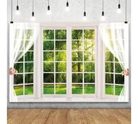 YongFoto Fondo de paisaje de ventana de primavera de 7 x 5 pies, bosque verde, selva, árboles, sol, naturaleza, paisaje, boda, fotografía, fondo para niña, mujer, fiesta de cumpleaños, niños, adultos,