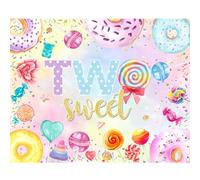 YongFoto Sweet Happy Two Birthday telón de fondo de 5 x 3 pies, piruleta, dona, aguja de azúcar, naranja, Candyland, fondo de fotografía, dulce niña, segundo cumpleaños, fiesta, pastel, postre,