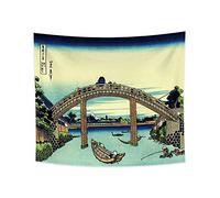 YONGFOTO Tapiz Japones Ukiyo-e Monte Fuji 36 Vistas Habitación Colgar de la Pared Fuji visto a través del puente en Fukagawa Mural Japonesa Pintura Hokusai Cuadro 180x160cm