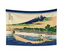 YONGFOTO Tapiz Japones Ukiyo-e Monte Fuji 36 Vistas Habitación Colgar de la Pared Orilla de Tago Bay Ejiri Mural Japonesa Pintura Hokusai Cuadro 100x70cm