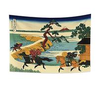 YONGFOTO Tapiz Japones Ukiyo-e Monte Fuji 36 Vistas Habitación Colgar de la Pared Pueblo de Sekiya en el río Sumida Mural Lamina Japonesa Pintura Hokusai Cuadro 100x70cm
