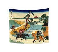 YONGFOTO Tapiz Japones Ukiyo-e Monte Fuji 36 Vistas Habitación Colgar de la Pared Pueblo de Sekiya en el río Sumida Mural Japonesa Pintura Hokusai Cuadro 150x100cm