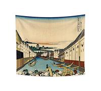 YONGFOTO Tapiz Japones Ukiyo-e Monte Fuji 36 Vistas Habitación Colgar de la Pared Puente Nihonbashi en Edo Mural Japonesa Pintura Hokusai Cuadro 180x160cm