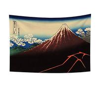 YONGFOTO Tapiz Japones Ukiyo-e Monte Fuji 36 Vistas Habitación Colgar de la Pared Tormenta de lluvia debajo de la cima Mural Japonesa Pintura Hokusai Cuadro 100x70cm
