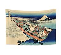 YONGFOTO Tapiz Japones Ukiyo-e Monte Fuji 36 Vistas Habitación Colgar de la Pared Ushibori en la provincia de Hitachi Mural Japonesa Pintura Hokusai Cuadro 100x70cm