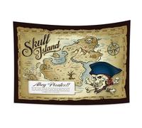 YONGFOTO Tapiz Mapa Pirata AntiguoTesoro Isla Calavera Olas Marinas Brújula Manta Pared Sala Dormitorio Alfombra Sofá, 100x70cm