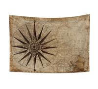 YONGFOTO Tapiz Mapa Vintage Mapa del Viejo Mundo Indicador Dirección Barco Texto Colgante de Pared Decoración Aventura Histórica Manta Dormitorio Oficina Cuarto, 150x100cm