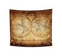 YONGFOTO Tapiz Mapa Vintage para DormitorioMapa Pirata Antiguo del Viejo Mundo de Pared, Retratos Grecia Tierra Atlas Histórico Mar Navegación Manta, 180x160cm