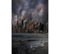 YongFoto Telón de fondo de 3 x 5 pies The End World, meteorito golpea la Tierra, ciudad destruida, edificio, río, ruinas, fotografía, fondo de desastre, decoración de fiesta temática de desastre,
