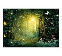 YongFoto Telón de fondo de bosque encantado de 3 x 2 m, flores silvestres, luciérnagas, mariposas, primavera, jardín, cuento de hadas, país de las maravillas, fondo de fotografía para niños, fiesta de