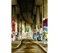 YongFoto Telón de fondo de edificio abandonado de 8 x 12 pies, puente debajo de pilares de piedra, calle, colorido, graffiti, pared, ruina, basura, carretera, fotografía, fondo, adultos, niños