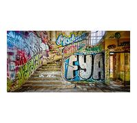 YongFoto Telón de fondo de pared de graffiti urbano de 15 x 8 pies, diseño de calle urbana abandonada, edificio de escalera escolar, estilo hipphop, fondo de fotografía, punk, música, rock, concierto