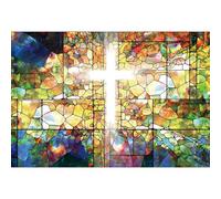 YongFoto Telón de fondo de vidrio de color de iglesia europea de 20 x 10 pies, Jesús, luces sagradas, cruz, Dios, bendiga, Señor, oración, fotografía, fondo cristiano, creencias religiosas, baby