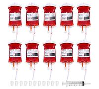 YongHang 10 Piezas Halloween Bolsa de Sangre Para Beber Con Clips Tipo de Sangre Pegatina Y Jeringa Perfecto Para Cosplay Vampiro Zombie Fiesta Enfermera Prop Decoración de Disfraces