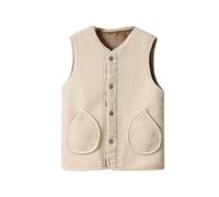 YONGHONGKEJI Chaleco Mujer Chaleco De Vellón De Peluche para Mujer, Sin Mangas, con Cuello En V, con Botones, para Otoño E Invierno, Suave, con Bolsillos, Abrigo De Pelo Peludo, Color Beige, Talla