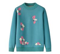 YONGHONGKEJI Jerséis Cálidos para Mujeres Mayores Tops De Manga Larga Jersey con Estampado Floral Retro para Mujeres De Mediana Edad Y Mayores Forro Sherpa Prendas De Punto Suéter Grueso De Lana