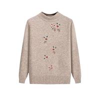 YONGHONGKEJI Jerséis De Mediana Edad Y Mayores Suéteres para Señoras Mayores Prendas De Punto Jersey Retro Elegante con Bordado Floral Tops Sudadera Suave Ropa De Abuela Camel L