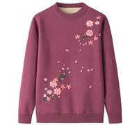 YONGHONGKEJI Jerséis para Personas De Mediana Edad Y Mayores con Forro De Sherpa para Señoras Mayores De Punto Vintage con Estampado Floral De Manga Larga Y Cuello Redondo