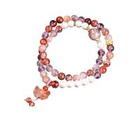 YONGHONGKEJI Pulsera De Cuentas De 6 Mm con Doble Vuelta Cristales Curativos Protección para Los 7 Chakras Flor De Goma Roja Natural Concha Blanca Cuentas De Ágata Mariposas.