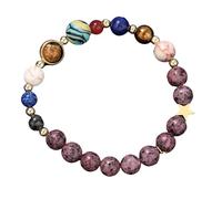 YONGHONGKEJI Pulsera De Las 12 constelaciones para Mujer Pulseras De Ocho Planetas con Estrella Guardiana Pulseras De Cuentas De Piedra Natural para Hombre Brazaletes Elásticos con Rodamientos De B