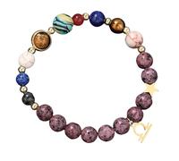 YONGHONGKEJI Pulsera De Las 12 constelaciones para Mujer Pulseras De Ocho Planetas con Estrella Guardiana Pulseras De Cuentas De Piedra Natural para Hombre Brazaletes Elásticos con Rodamientos De B