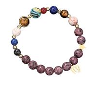 YONGHONGKEJI Pulsera De Las 12 constelaciones para Mujer Pulseras De Ocho Planetas con Estrella Guardiana Pulseras De Cuentas De Piedra Natural para Hombre Brazaletes Elásticos con Rodamientos De B