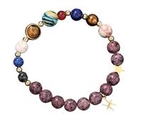 YONGHONGKEJI Pulsera De Las 12 constelaciones para Mujer Pulseras De Ocho Planetas con Estrella Guardiana Pulseras De Cuentas De Piedra Natural para Hombre Brazaletes Elásticos con Rodamientos De B