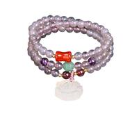 YONGHONGKEJI Pulseras De Cristal Curativo De Piedra Natural Brazaletes De Piedras Preciosas Reiki De Múltiples Vueltas para La Protección De Los 7 Chakras Colgante De Loto De Ágata Gris Natural P