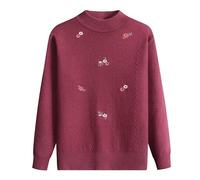 YONGHONGKEJI Suéter De Punto para Mujer De Mediana Edad Y Anciana Jersey De Señora Mayor Jersey De Jacquard Floral Retro Sudadera Suave Y Cómoda Ropa De Abuela Disfraz De Señora Mayor Rojo