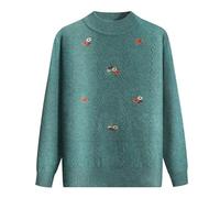 YONGHONGKEJI Suéter De Punto para Mujer De Mediana Edad Y Anciana Jersey De Señora Mayor Jersey De Jacquard Floral Retro Sudadera Suave Y Cómoda Ropa De Abuela Disfraz De Señora Mayor Azul
